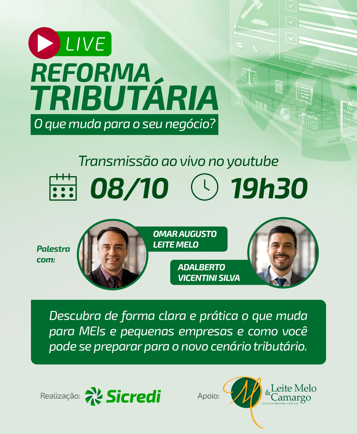 Sicredi promove live gratuita sobre os impactos da Reforma Tributária para MEIs e pequenas empresas